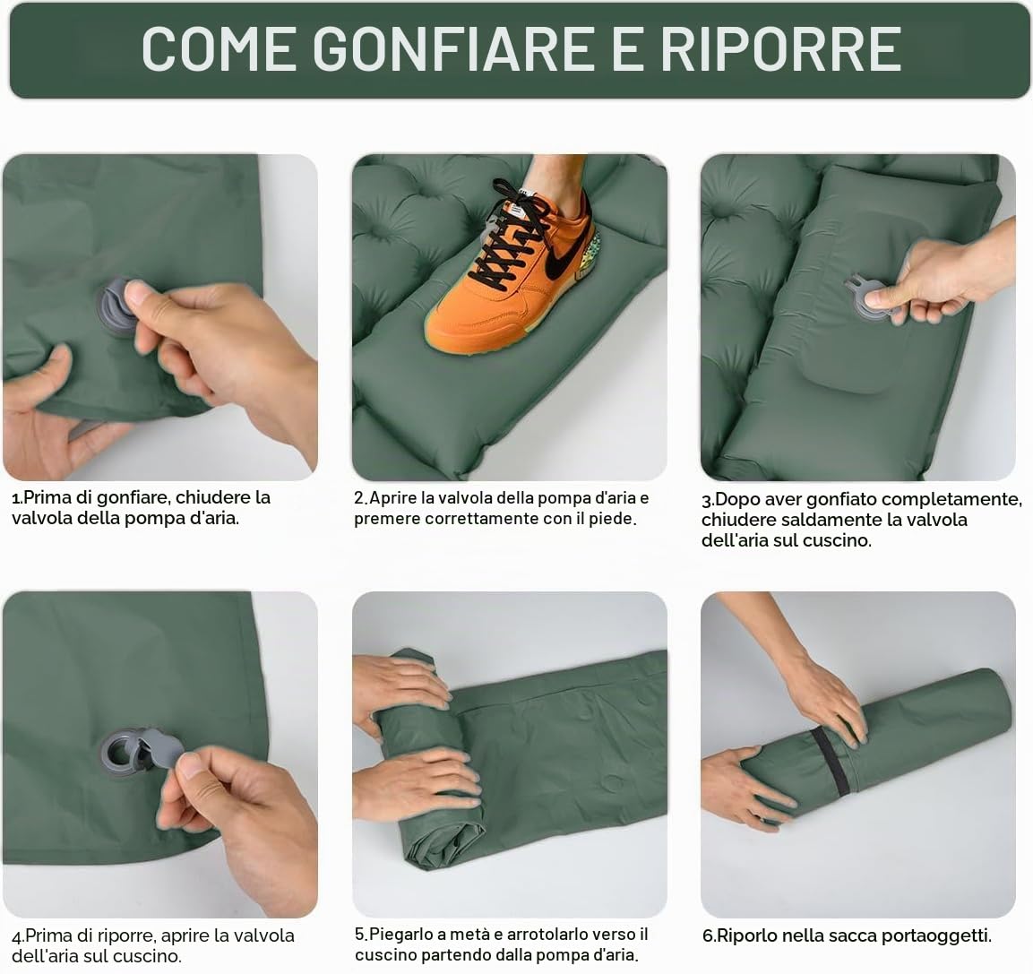 Materassino Campeggio, Autogonfiabile Materasso Gonfiabile Singolo Con Pompa A Pedale, Materassino Gonfiabile Con Cuscino, Compatto E Leggero, Ideale Per Campeggio Trekking Viaggi Tenda