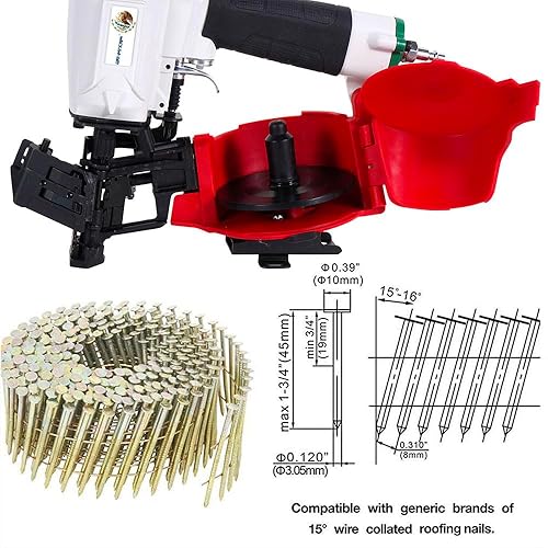 Miniatura 8 de BHTOP CN45N - Clavadora para techos, pistola de clavos para techos de 15 grados, clavos de bobina de 34 pulgadas a 1-34 pulgadas, 120 unidades de
