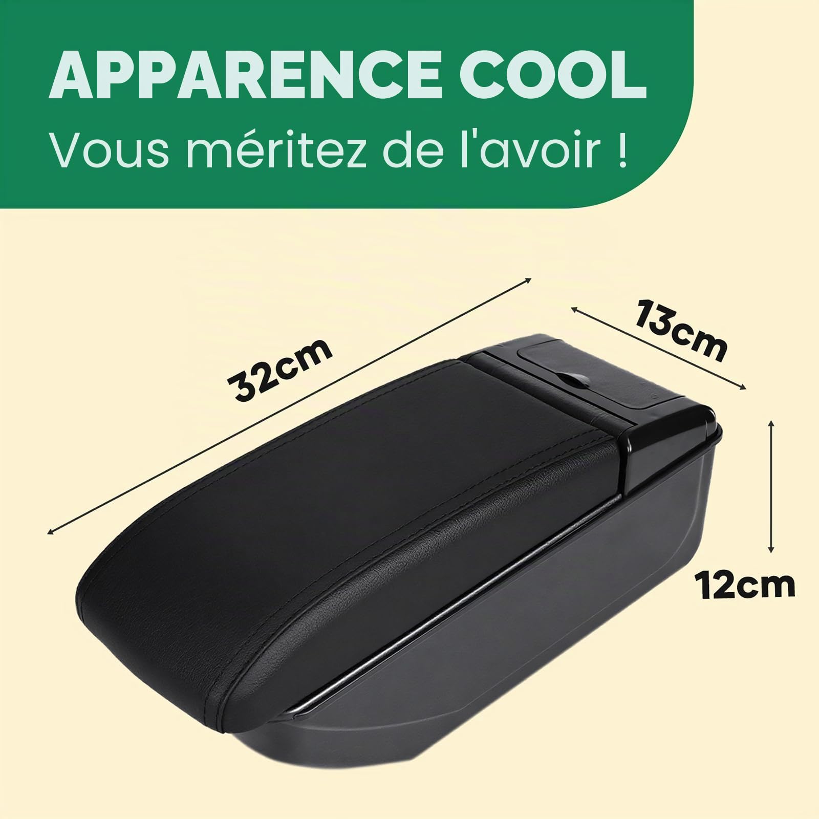 ZENVI Compatible with Seat Ibiza Accoudoirs 6F 2017-2026 | Peut servir d'appui pour le coude,Repose-bras, Console Centrale Accoudoir,Bicouche Espace Rangement