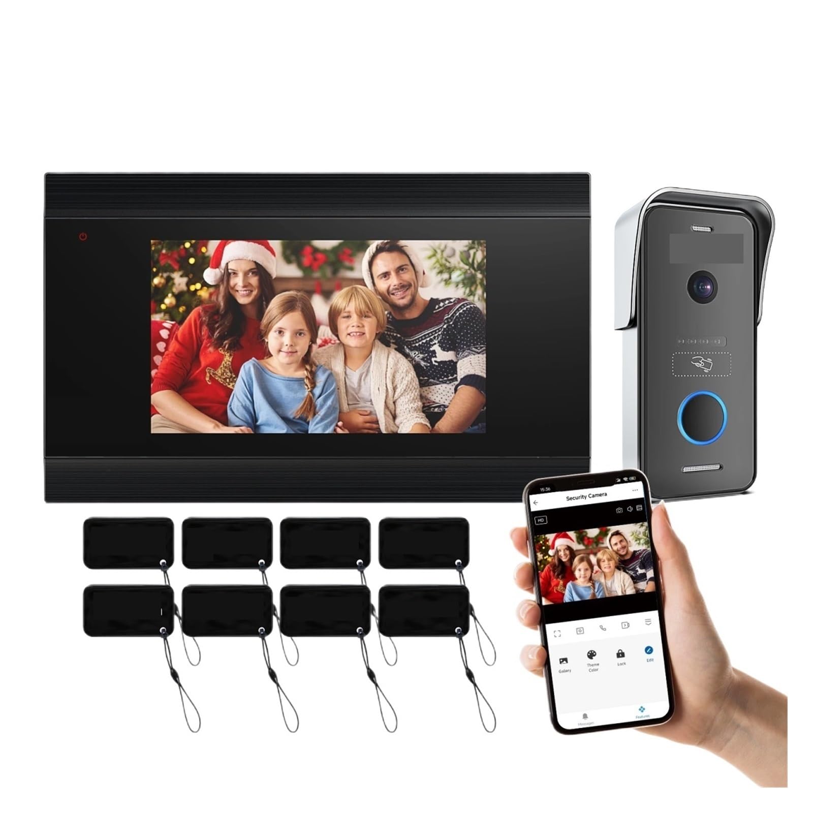 HVSYVVSRL 2-wire WiFi Video Doorphone Doorbell Intercom 7 Inch 1080P Touchscreen Monitor APP/Swipe/Card 4in1 Unlock App Two Way Audio