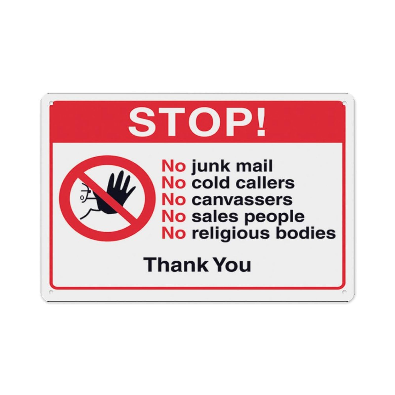 peiyeety Stop No Junk Mail, No Cold Callers, No Canvassers...Thank You Aluminum Tin Warning Signs For Home Outdoor Garden 12X16 Inches