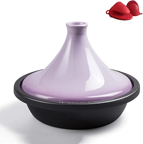 Olla de cerámica de hierro fundido esmaltado Tangine con tapa, olla de hierro fundido de 10.6 in para diferentes estilos de cocción y ajustes de