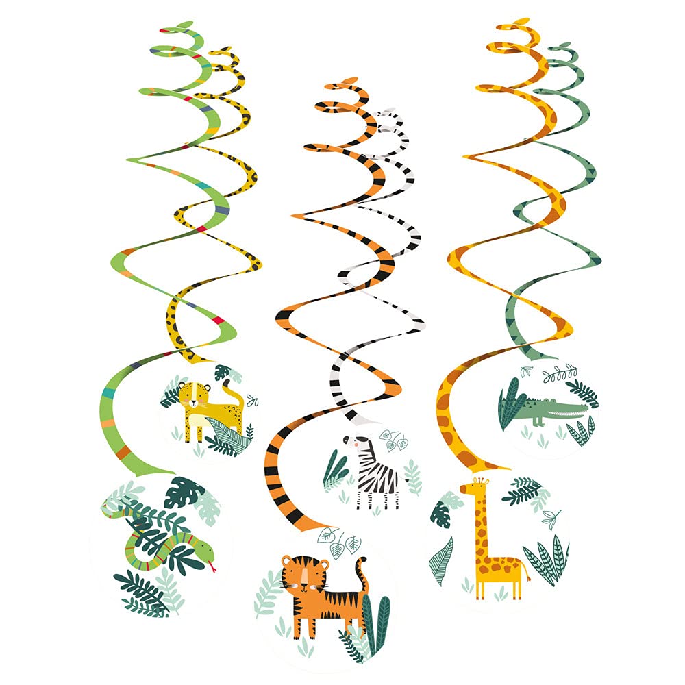 Amscan 9909360 - Get Wild Animals Hanging Swirl Decorations, Multicolor, Medium, 6 Pack
