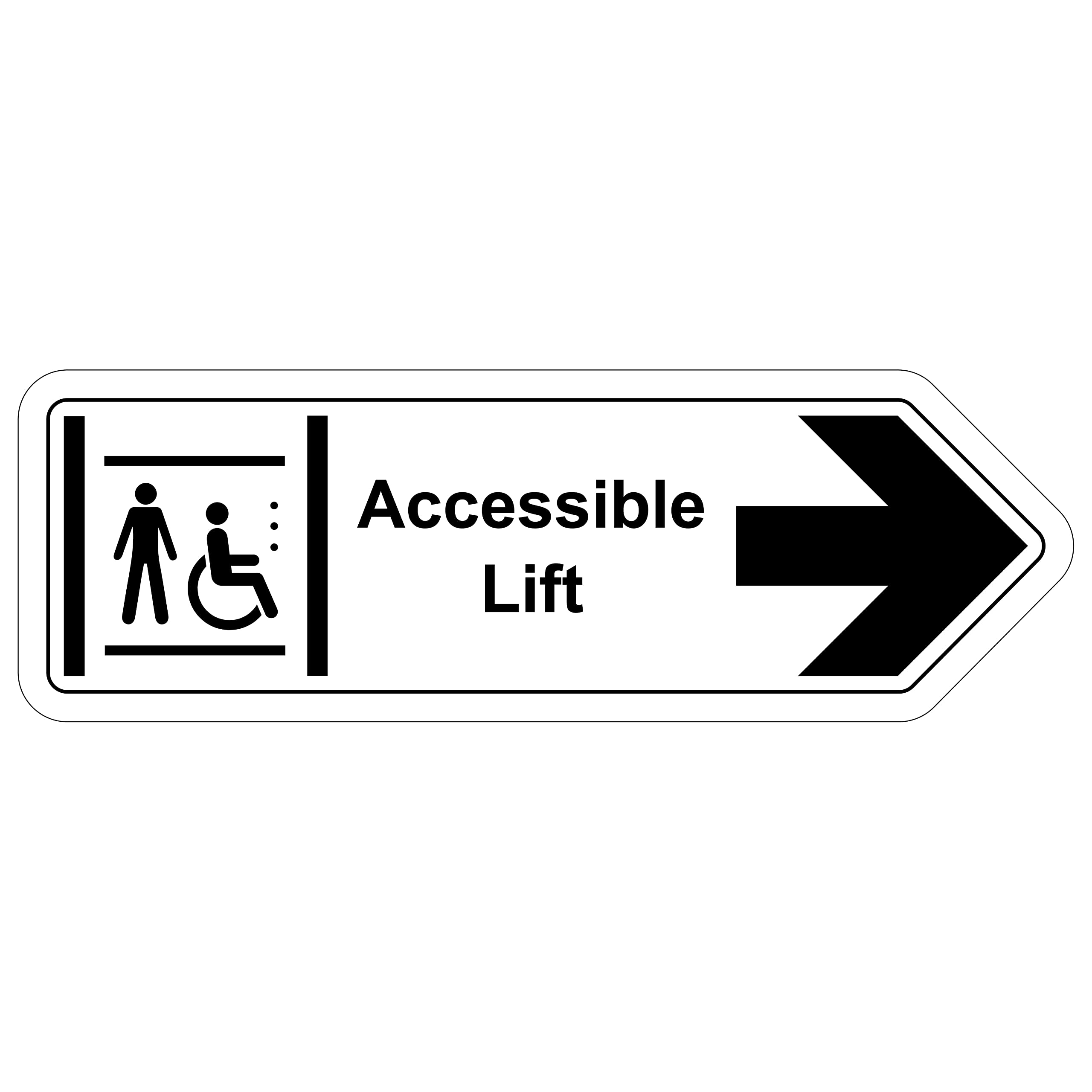 V Safety Shaped Safety Sign - Accessible Lift Arrow Right - 300X100-1MM Rigid Plastic