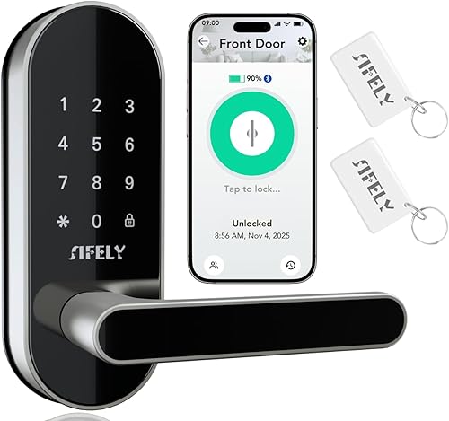 Miniatura 11 de Cerradura de puerta inteligente con teclado de entrada sin llave con asa y perilla, cerrojo digital para puertas delanteras, dormitorios, oficinas e
