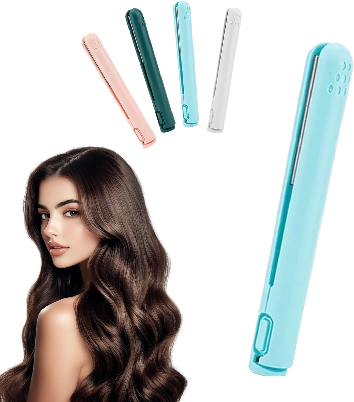 2-in-1 Mini Curling Iron, 2026 Upgraded Dual Purpose Curling & Flat Iron, USB Plug-in Small Curling Wand, Portable Curling Tongs Travel Size, Heats Up Fast, for Short and Long Hair (Blue)