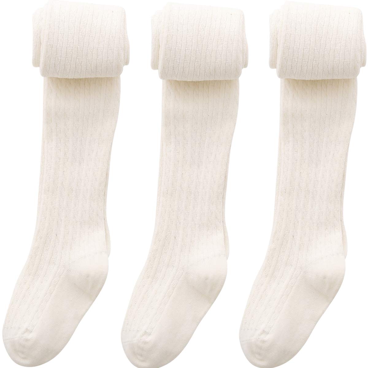 vanberfia Knit Baby Girls Tights: Cable Knit Cotton Warm Footed Leggings