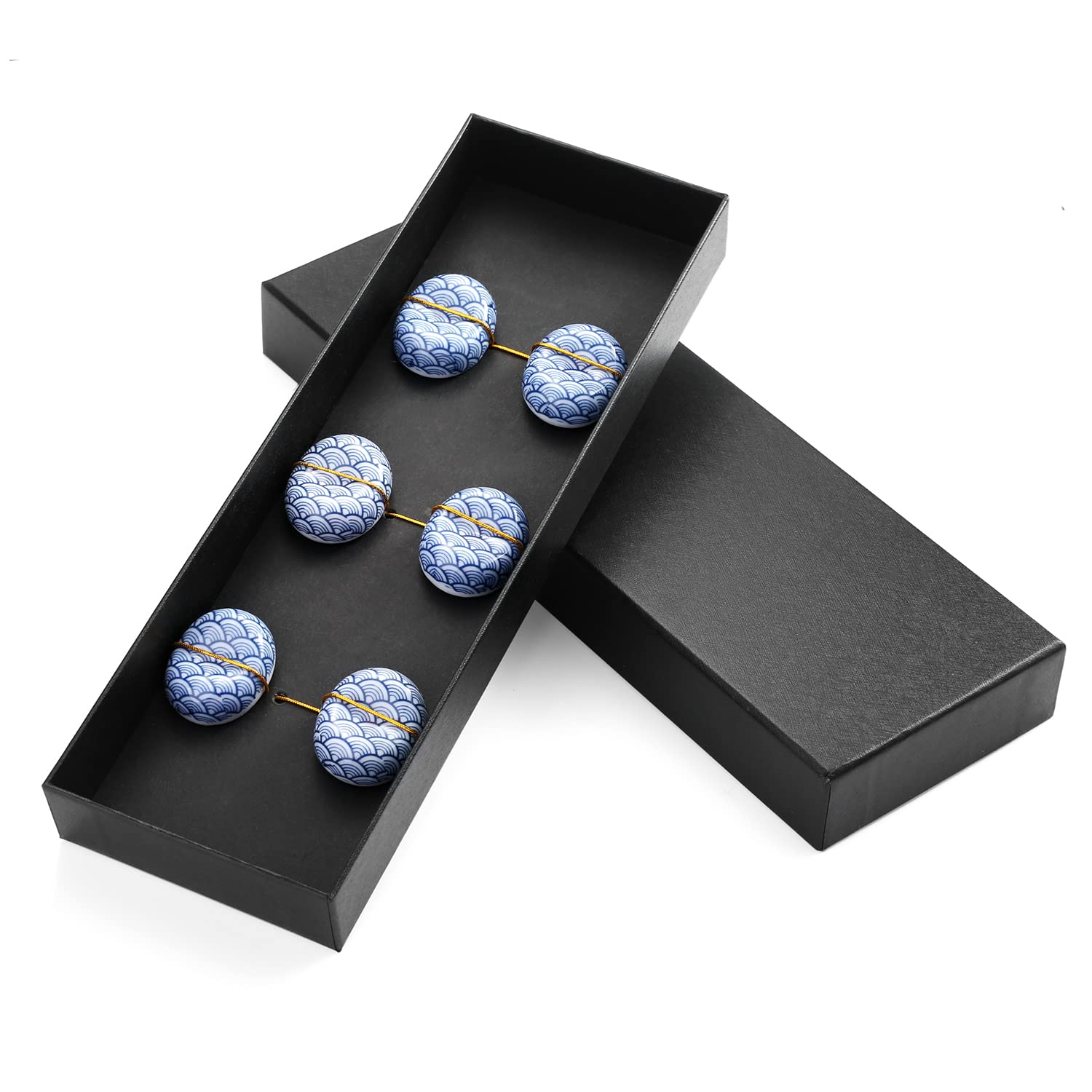 6 Stück Keramik Essstäbchen Ablagen mit Geschenkbox ,stäbchen Ablagen ,chopsticks holder schwarz Stäbchenhalter,Essstäbchen Halter für stäbchen,Chopsticks Shelves Stäbchenauflage