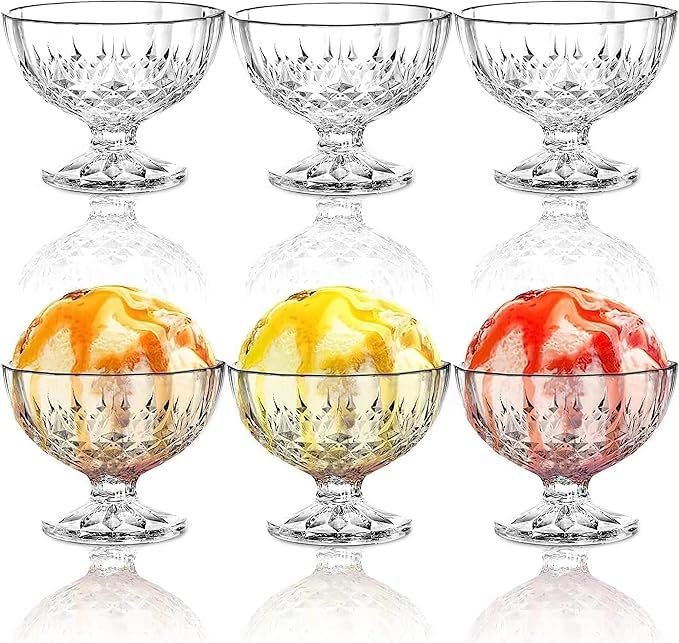 Image of PrimeWorld 200ML Ice Cream Glass Cups - Set of 6 | Dessert, Milkshake, Fruit & Pudding Glass Bowls | Elegant Serving Cups for Home, Parties & Restaurants | Dishwasher Safe