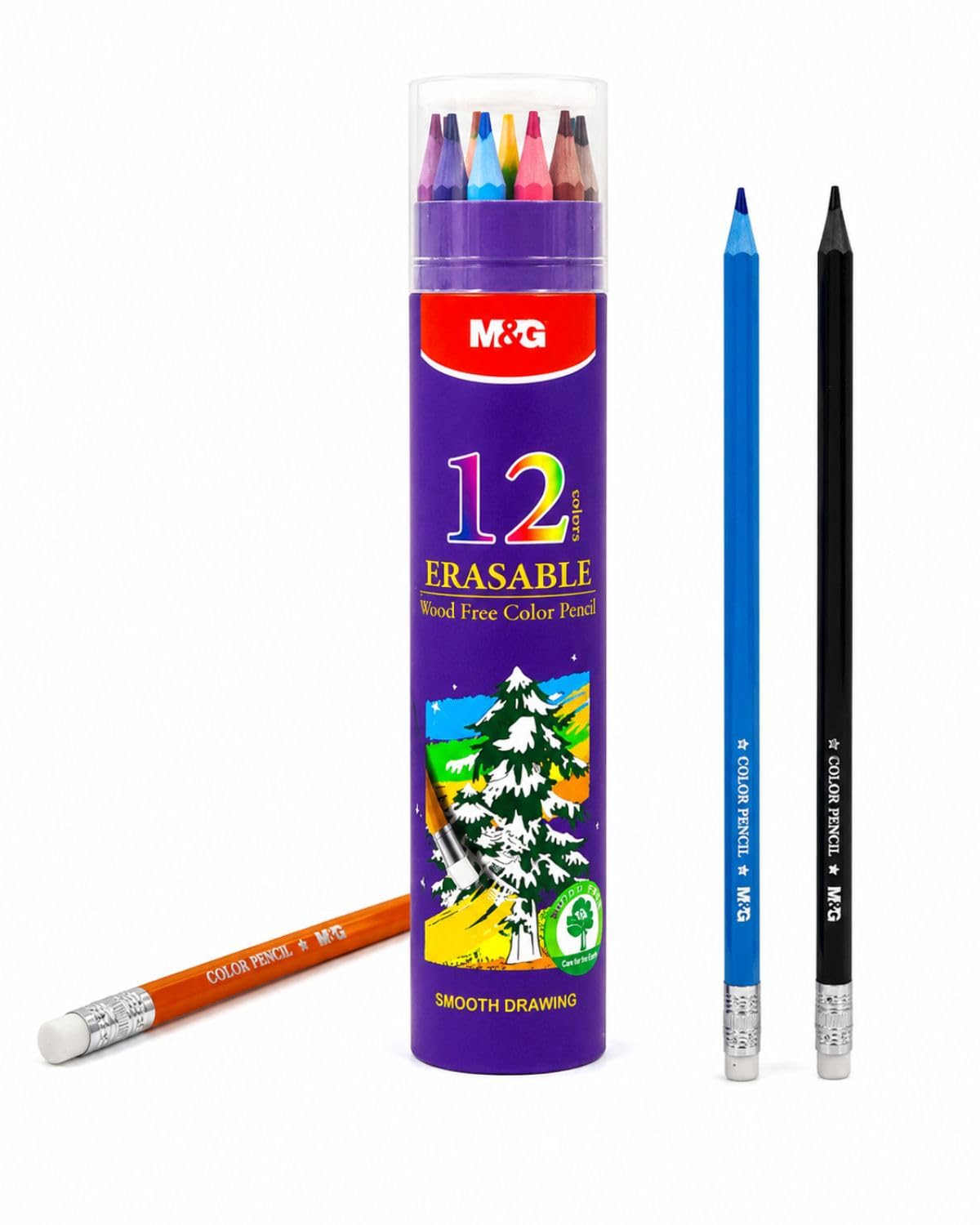 M&G Erasable Plastic Color Pencil set of 12 - Vibrant Colors, Smooth & Blendable Leads, Easy-to-Erase Coloring Pencils for Kids, Students & Artists, Durable Plastic Barrel, School & Art Supplies-picture-12