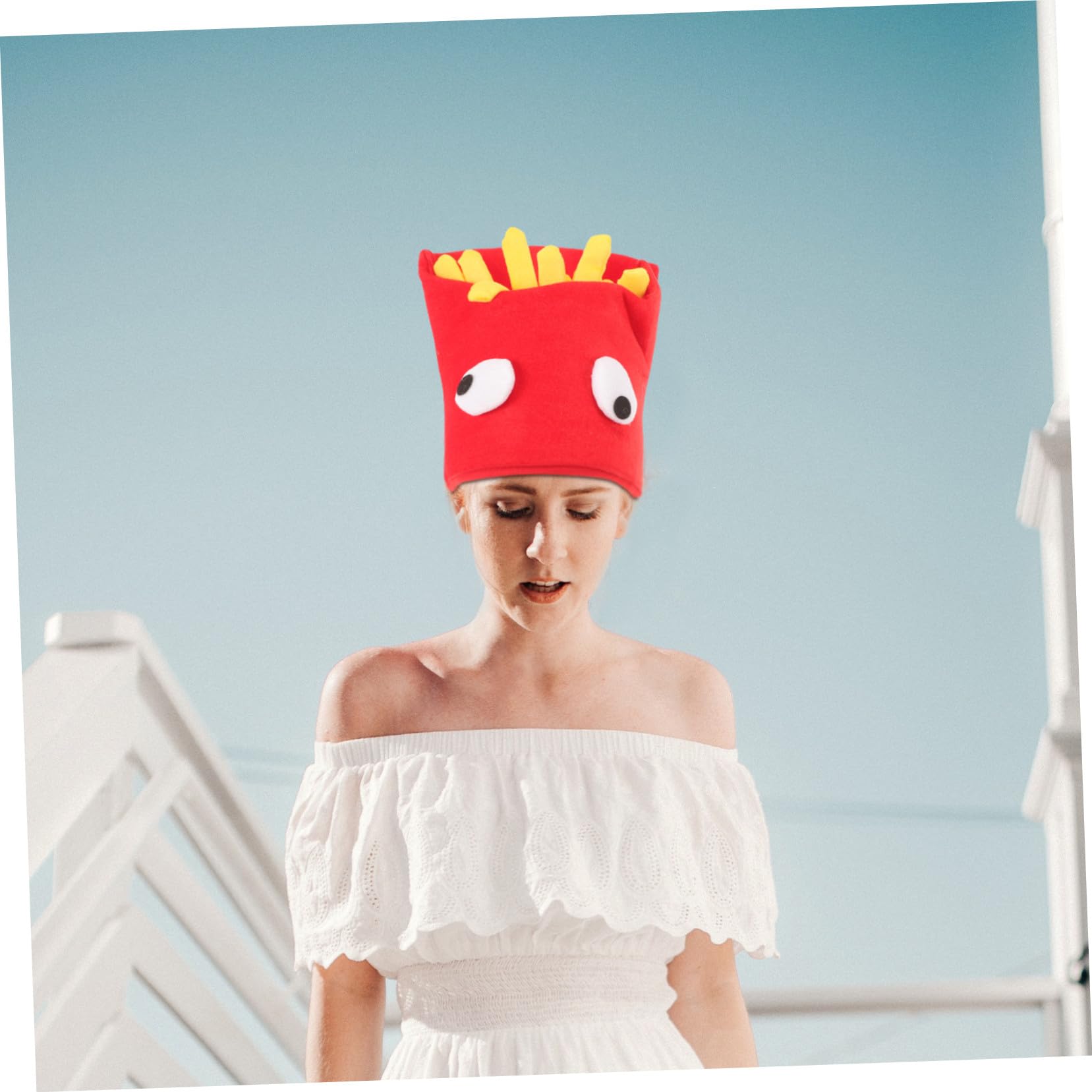 DOITOOL Sombrero especial de Halloween con forma de papas fritas, accesorio de disfraz de fiesta, divertido gorro novedoso para adultos y cómodo gorro de fiesta loco para bailes de máscaras