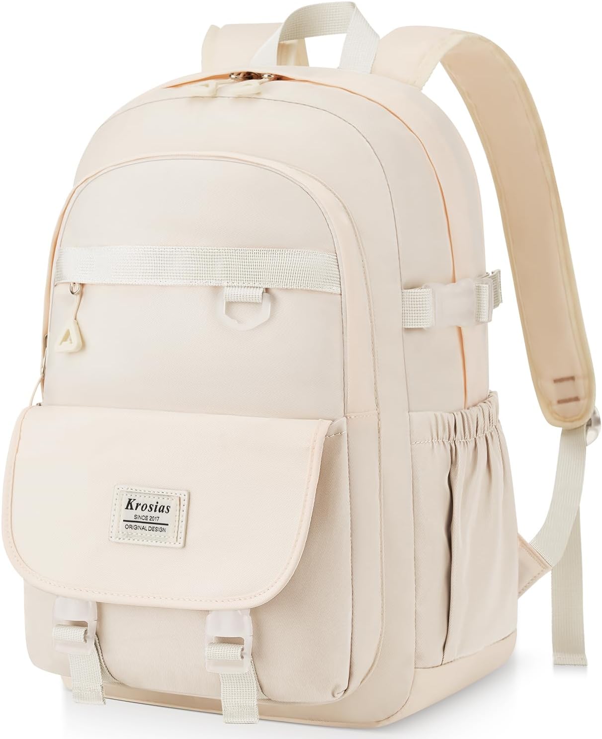 KROSIAS School Backpack for Teen Girls, 15.6 Inch Laptop Backpack Women Kids Bookbag for Middle High School Cute College Bag for Students, Khaki Beige