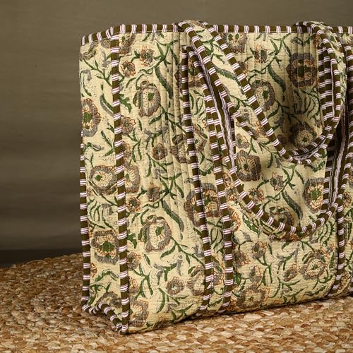 Trade Star 100% Cotton Hand Block Print Quilted Tote Bag Eco-Friendly Boho Shopper Vintage Shoulder Bag for Women4