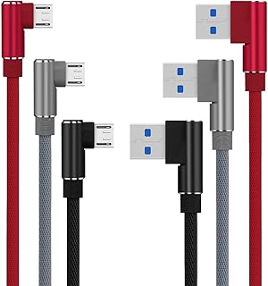 UGI® 3 Pack Right Angle Micro USB Data Sync Charging Cable 3ft+6ft+9ft 90 Degree Nylon Braided Micro USB Cable Compatible with Android Samsung Huawei LG Sony and More Micro USB Devices