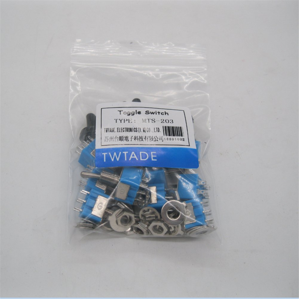 TWTADE / 10 Pcs Mini Toggle Switch ON-Off-ON 3 Position 6 Pins DPDT AC 125V 6A + 10 Pcs Waterproof Cap MTS-203