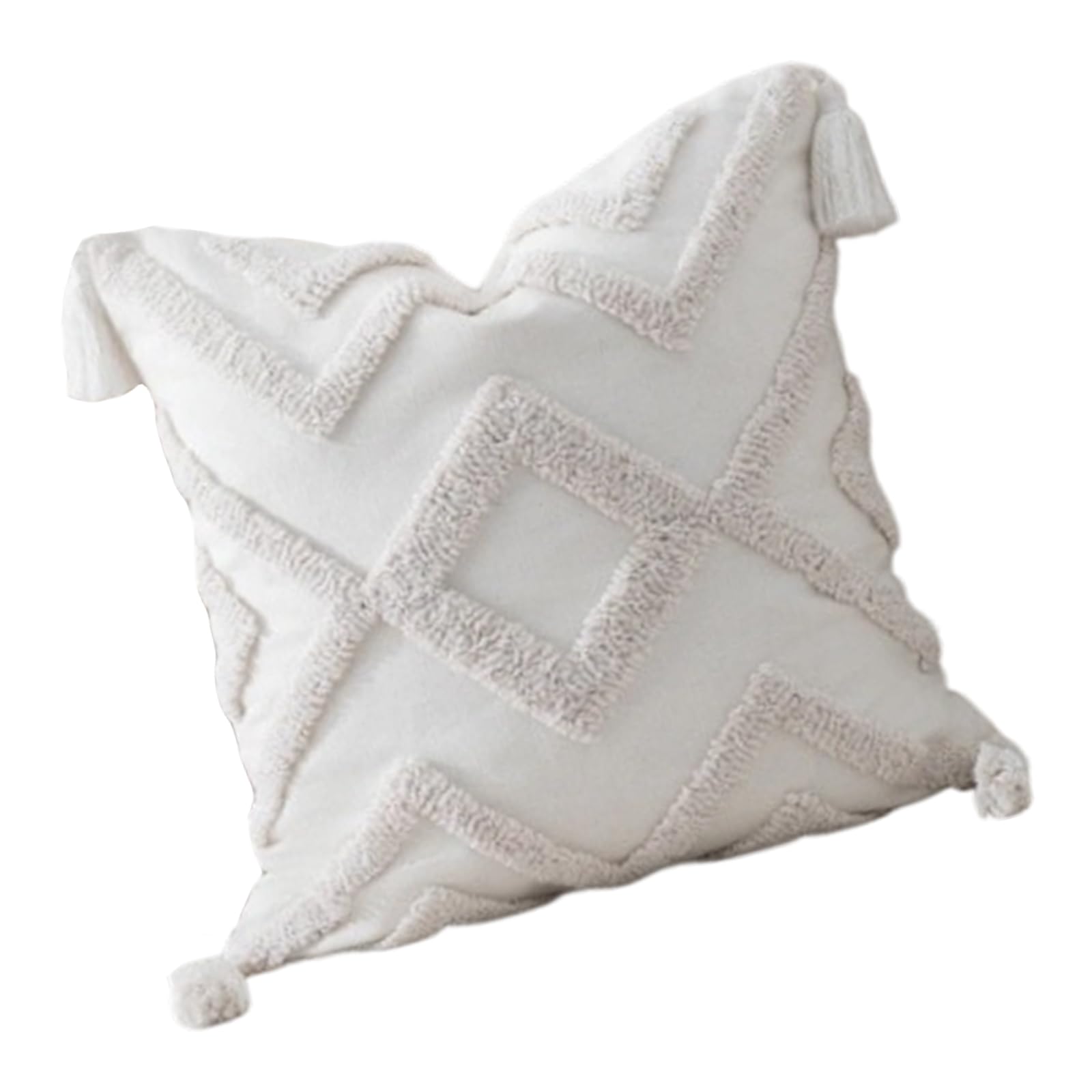 Qusinfc Tufted Cotton Linen Throw Pillow Case with Fringe Tassels Detail 45x45cm Square Decorative Cushion Cover for Sofa Bed Decorative Pillow Case