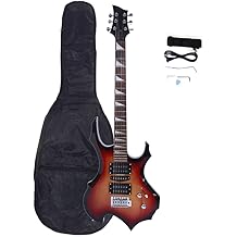 36  Beginner Flame Shaped Electric Guitar Starter Kit, w/Guitar Bag,Shoulder Strap,Amp Wire,Tremolo Arm, Plectrum Sunset Color