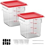 2L&4L NSF Contenants de stockage des aliments : 8 PCS[Classe alimentaire] [Résistant au froid et à la chaleur] Conteneurs commerciaux de stockage d'aliments carré clair avec échelles Poignées pour la cuisine du restaurant à domicile(BPA FREE)