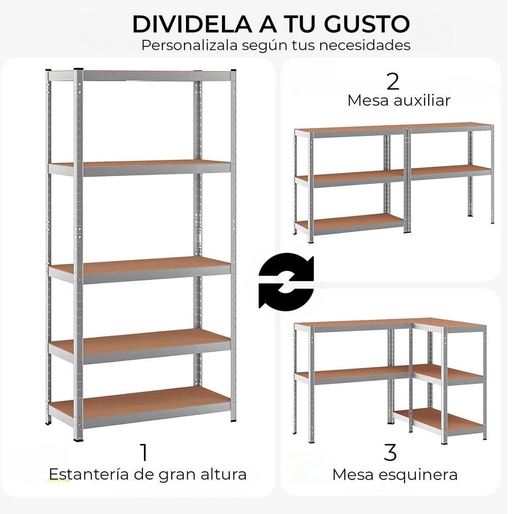 YOEVU - Estantería Almacenaje, 180X90X40cm, Metalica, Acero Galvanizado, Modular, 875kg de Carga, 5 estantes Ajustables, para Hogar, Trastero, Garaje (Acero, 90x40cm)