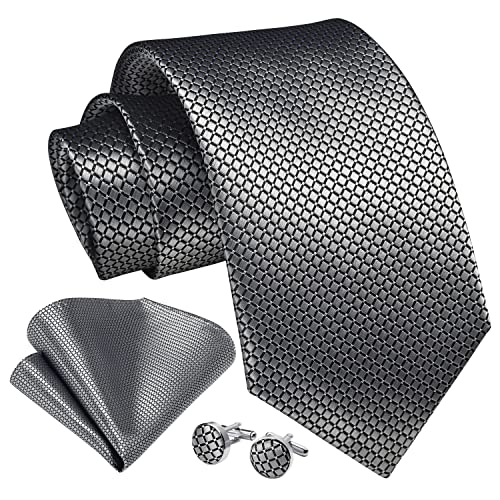 Image of Enlision Mens Ties Stripe Tie and Pocket Square Set Classic Formal Woven Neckties Handkerchief Cufflinks Wedding