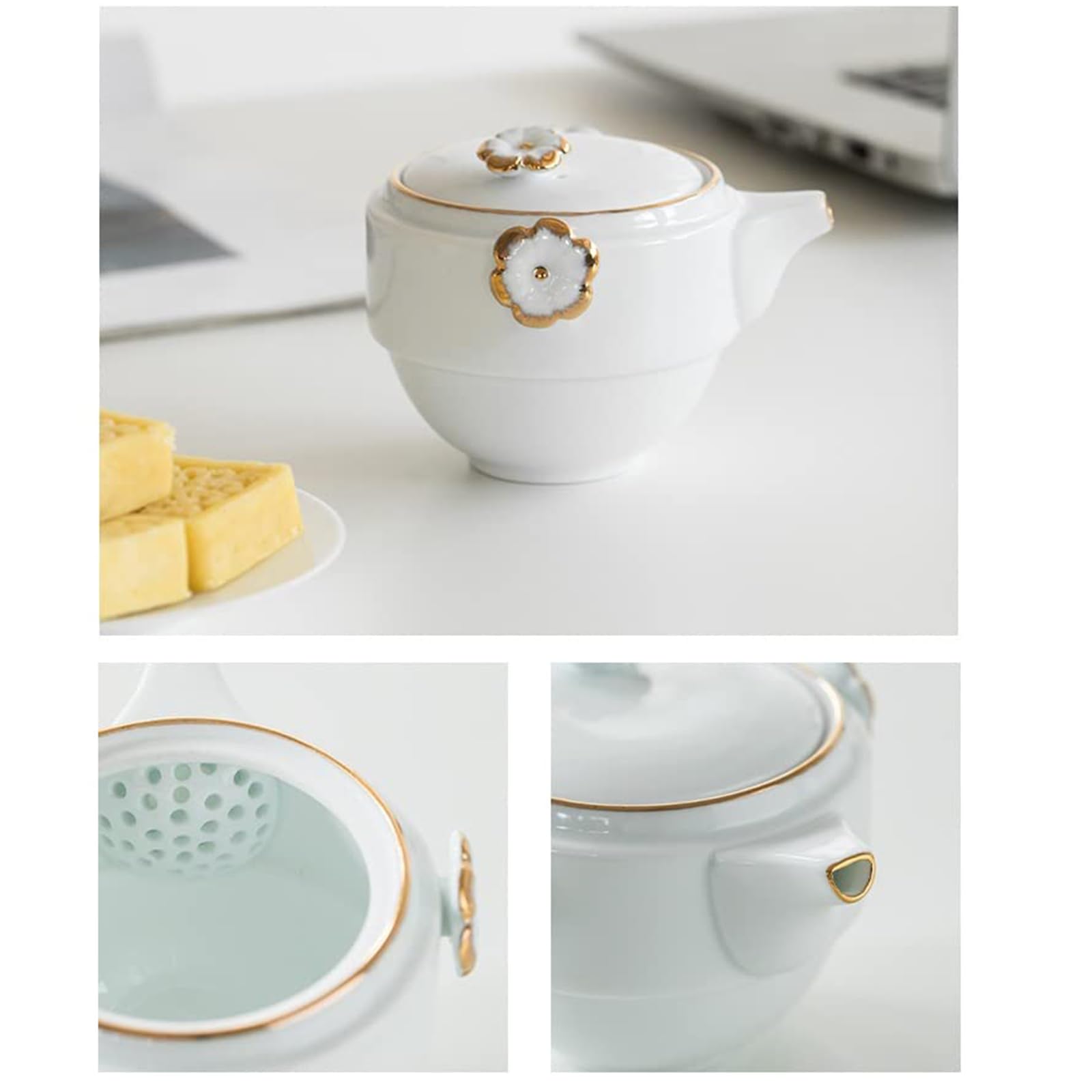 Servizio da tè Servizio da tè cinese Set da tè da viaggio con borsa portatile, teiera in ceramica fatta a mano Kung Fu, teiera tutto in uno, 1 pentola 2 tazze, adatto for viaggi, ufficio e casa,White