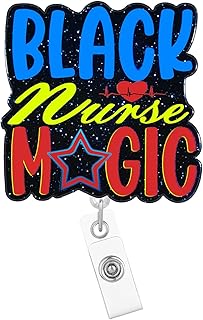 Black Nurse Magic Badge Reel Retractable Nurse Medical Nursing Assistant Badge Holder with ID Clip Accessories Glitter Acrylic Name Badge Clip RN CNA Hospital Office ID Name Card JL21Ip