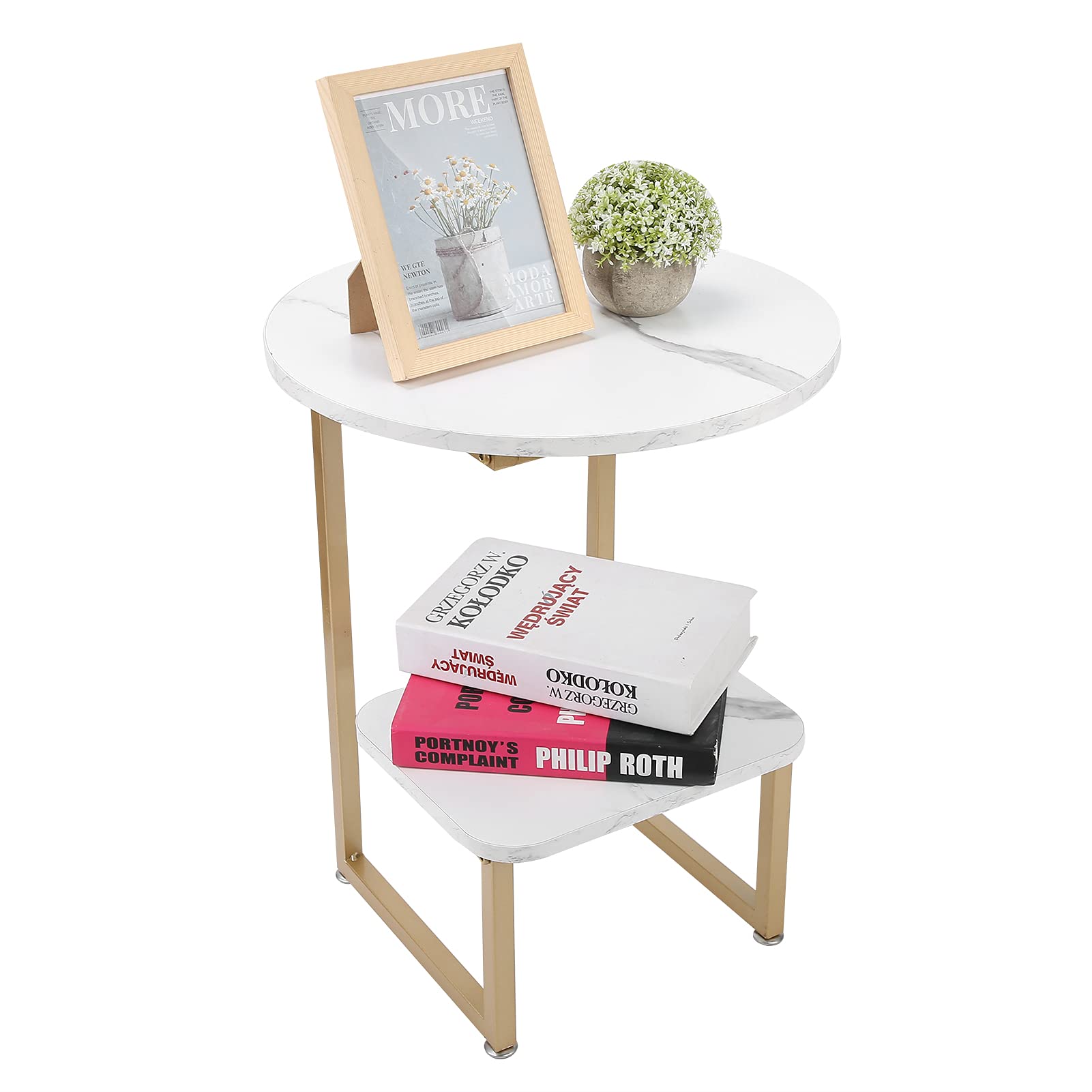 Buy Wakects Round Coffee Table, Round Table with 2 Shelves with Marble