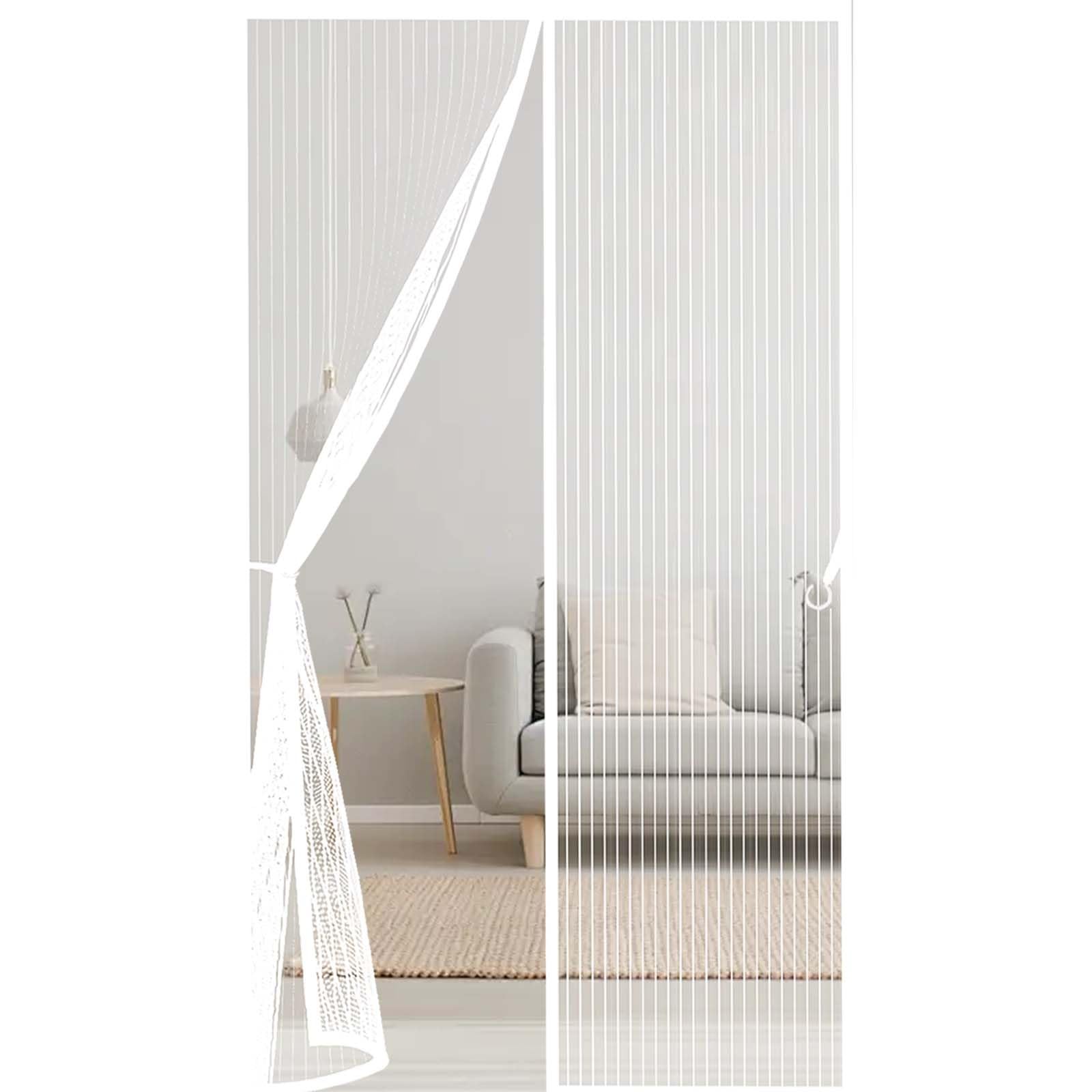 Door Fly Screen 124x255cm(WidthxHigh) Powerful Magnets and Full Frame Magic Tape, No Drill Installation Fly Screen Door Mesh Curtain Hundreds of Sizes, Lets Fresh Air in, White