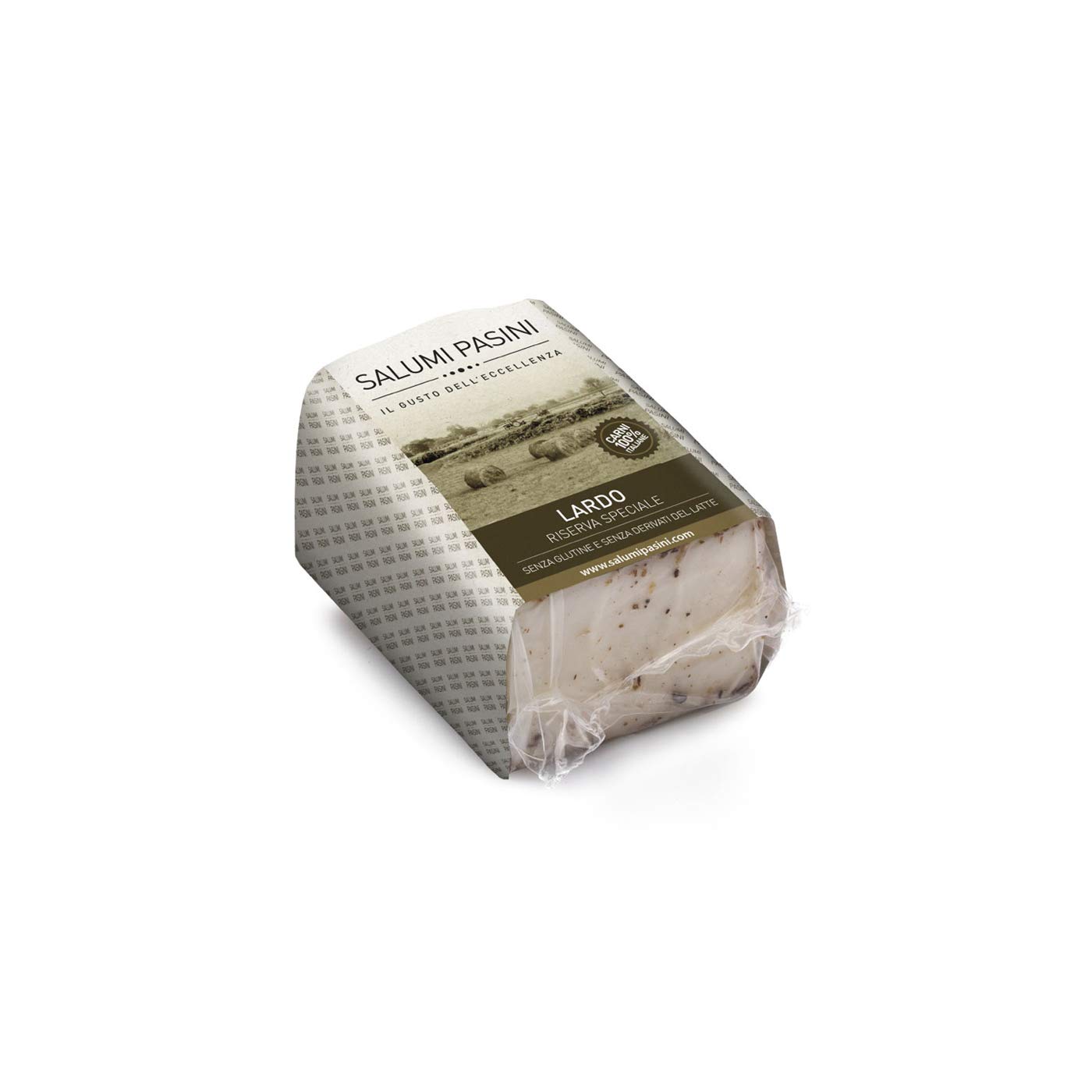 Lard, spicy and delicate taste, silce, italian food by Salumi Pasini, 300 gr