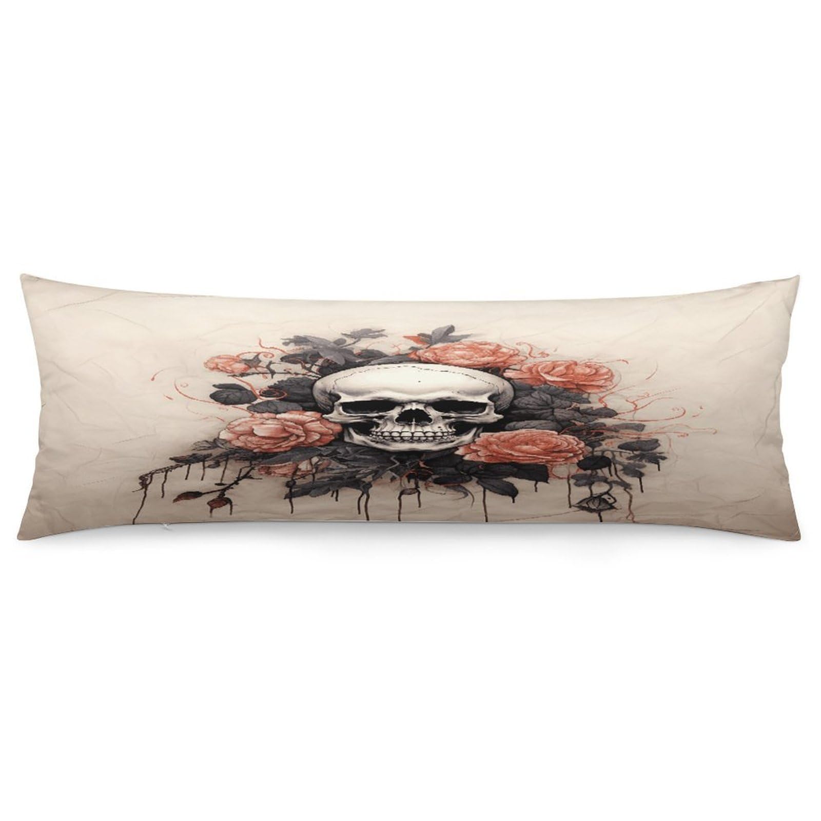 Ancient Skull and Flowers Body Pillow Cover Super Soft and Cozy Body Pillowcase Long Side Hidden Zipper Pillow Cases Breathable & Cozy Pillows Case Cover for Fall Winter 19x53 in