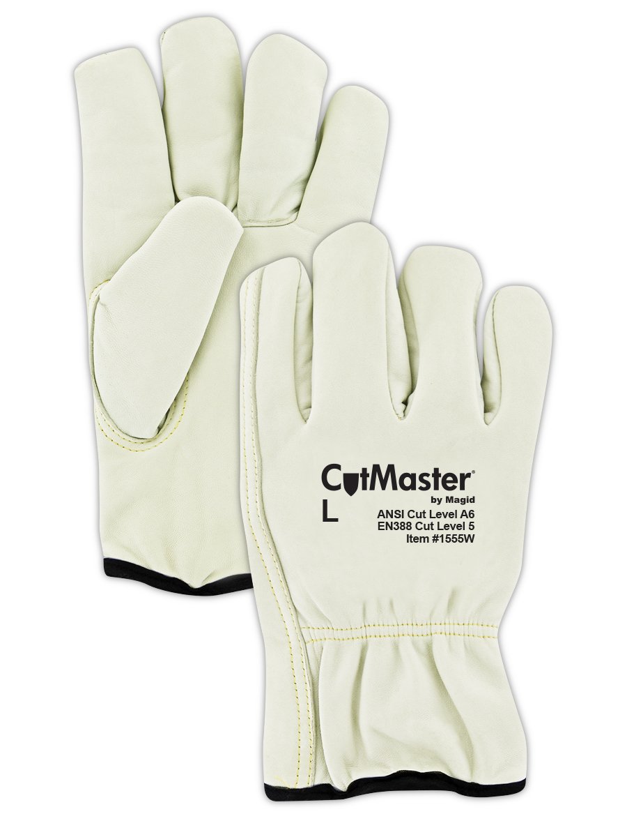 MAGID 1555W Cut Master Thermal Leather Drivers Glove - (12 Pairs) Cut Level A6, Medium, Gray, HPPE - Superior Insulation and Cut Protection