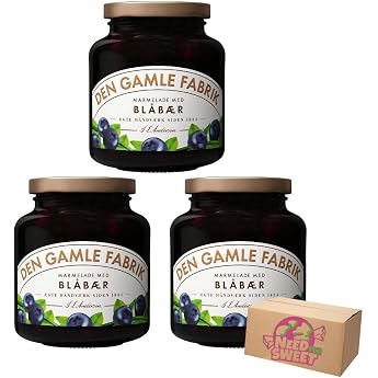 Den Gamle Fabrik Blueberry Jam 3 x 380 g - Danish Premium Jam - No Preservatives - Fruit Spread in a Pack of 3