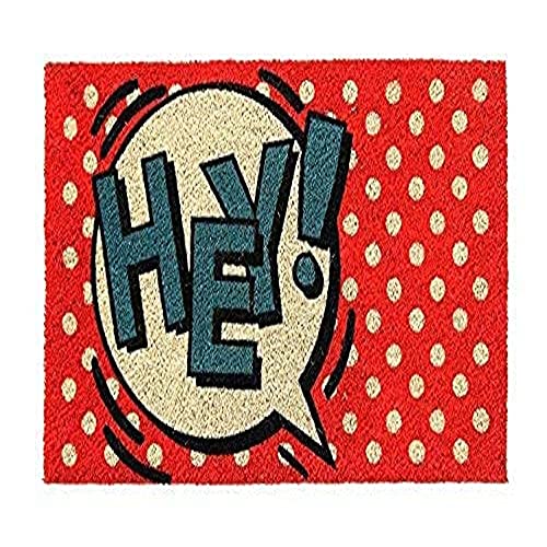 Image of Onlymat inchHey inch Printed Anti-Slip Doormat (Multicolor) Rectangular Shaped Entryway Rug Natural Coir Material with PVC Backing for Outdoor Entrance Home Multipurpose Mats Floor Door Hall Drawing Room Living Room (75cm x 45cm)