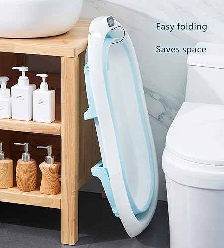 Miniatura 3 de Foldable Baby Bath Tub,Newborn Baby Tub with Soft Bath Mat and Real Time Water Temperature Display(Pink Bath Tub + Bath Mat)