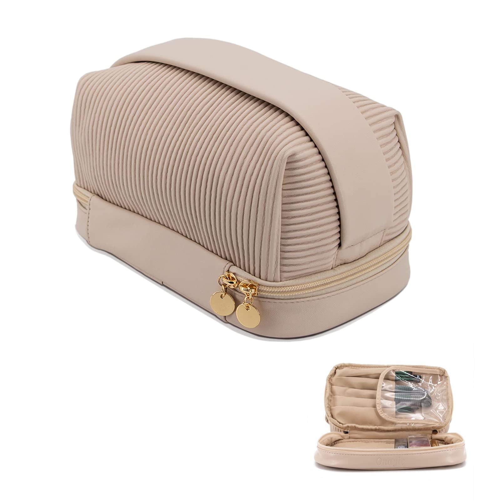 Makeup Travel Bag for Women, Large Capacity Water Proof Vegan Leather