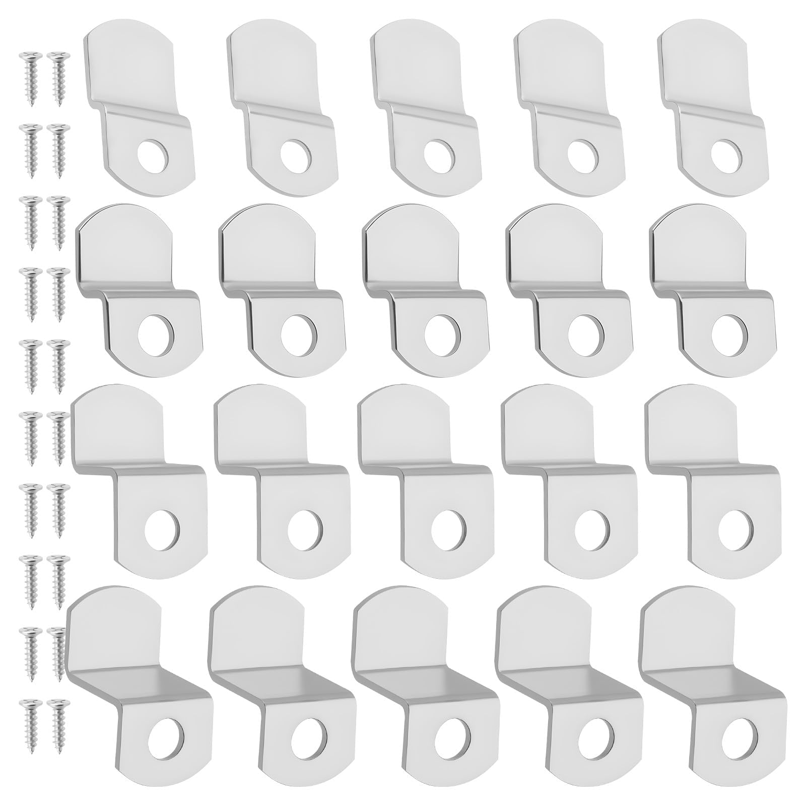 Offset Canvas-Clips for Picture Framing - 40 pcs Heavy Duty Photo Frame & Painting Clamps with 20 Screws, Silver Photo Frame Clips Offset Mirror Clamps Clips(5 Pcs Each of 1/8", 1/4", 3/8", 1/2" )