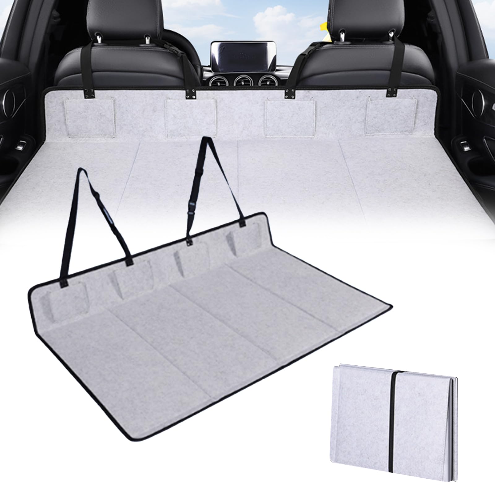 Ponte Per Sedile Posteriore Auto, Sedile Posteriore Pieghevole Per Cani Estensione Per Sediles Posteriore Autos Per Cani Per La Maggior Parte Delle Auto Suv Grigio Chiaro 125x55x2 Cm