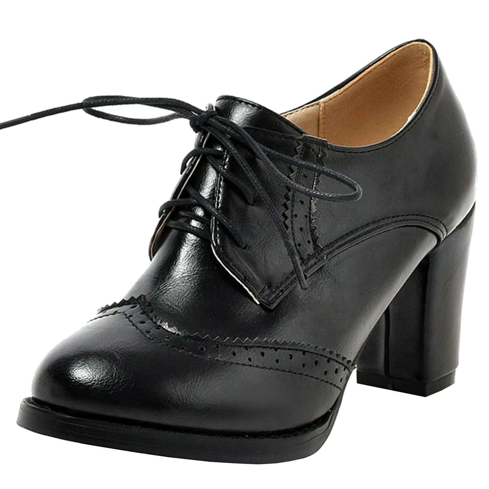 KysBloes Womens Wingtip Oxford Lace Up Shoes Chunky Block Heel Vintage Brogues Classic Closed Toe Saddle Shoes Gift