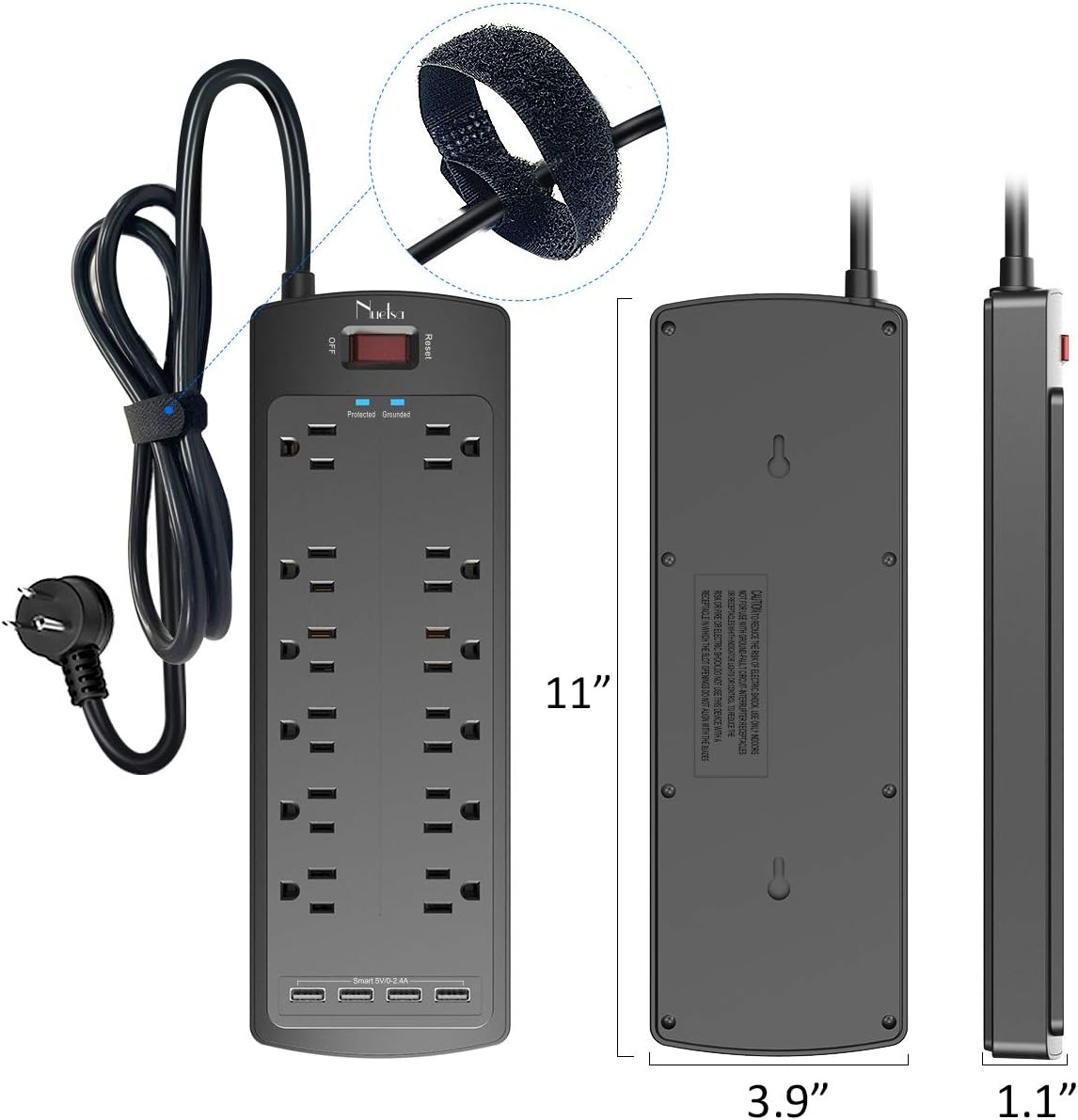 Power Strip , Nuetsa Surge Protector with 12 Outlets and 4 USB Ports, 6 Feet Flat Plug Extension Cord (1875W/15A) for for Home, Office, Dorm Essentials, 2700 Joules, ETL Listed (Black) : Electronics