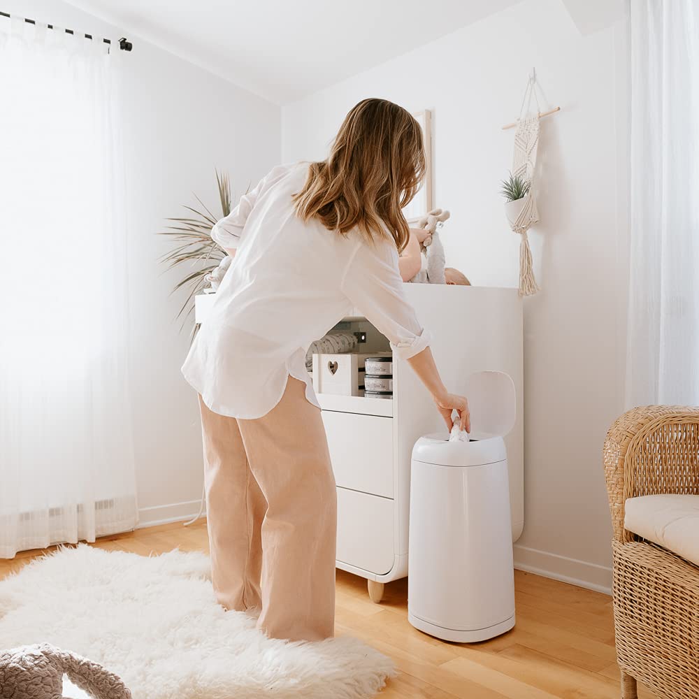 Angelcare Poubelle à Couches + 3 Recharges Anti Odeurs/Grande Capacité Antibactérien Usage Simple Dress Up, Blanc