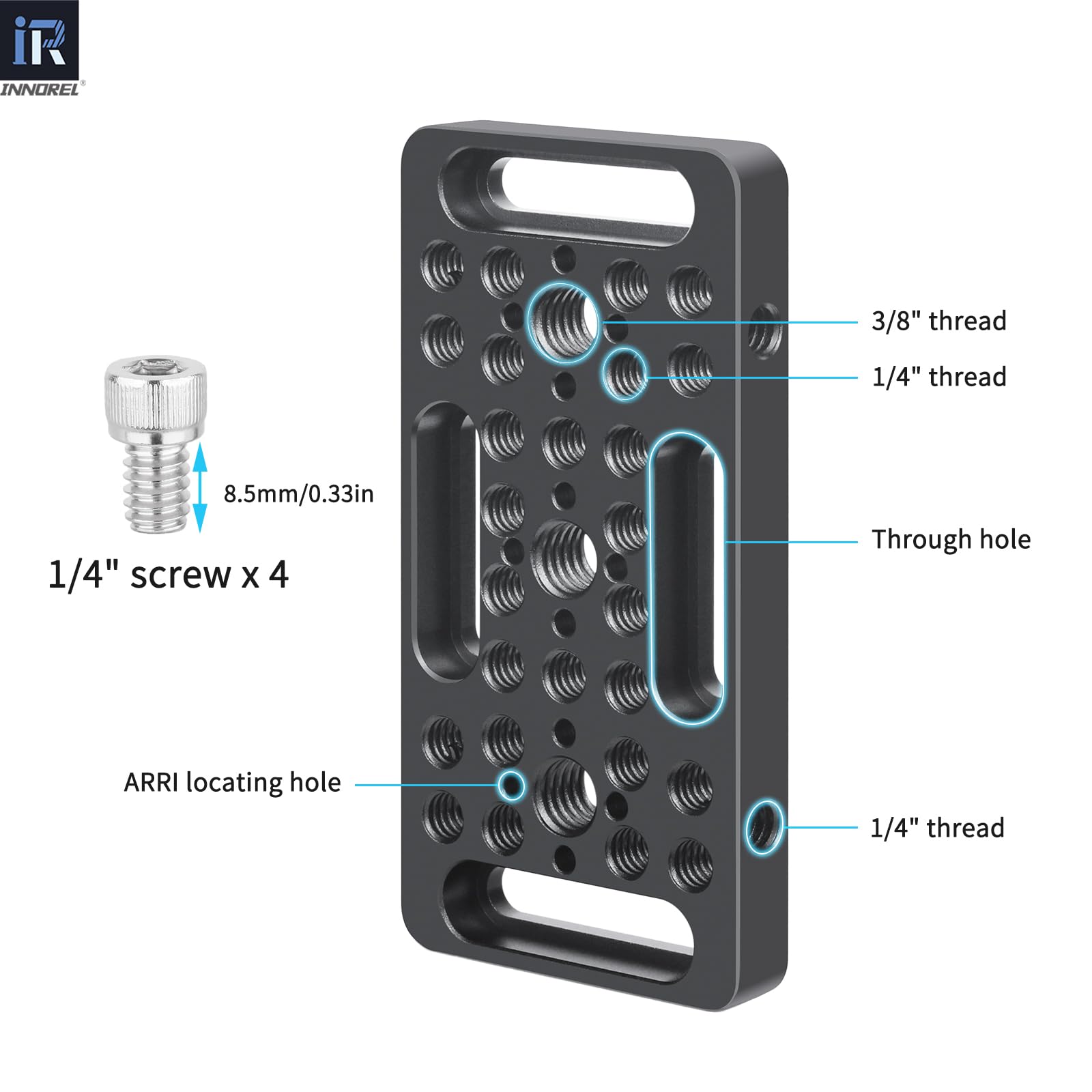 INNOREL CP1005 2 pièces 10 * 5cm Plaque de Fromage multifonctionnelle avec 1/4" et 3/8" Filets, Plaque de Montage de Commutation avec Trous de localisation Arri intégrés pour caméra et trépied