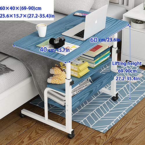 Stahlrohr Arbeitstisch Klappbar mit Braunes MDF,Höhenverstellbare, Abschließbare Rollen,Laptop Tisch Bett für Bett Und Sofa Frühstück Bettablage