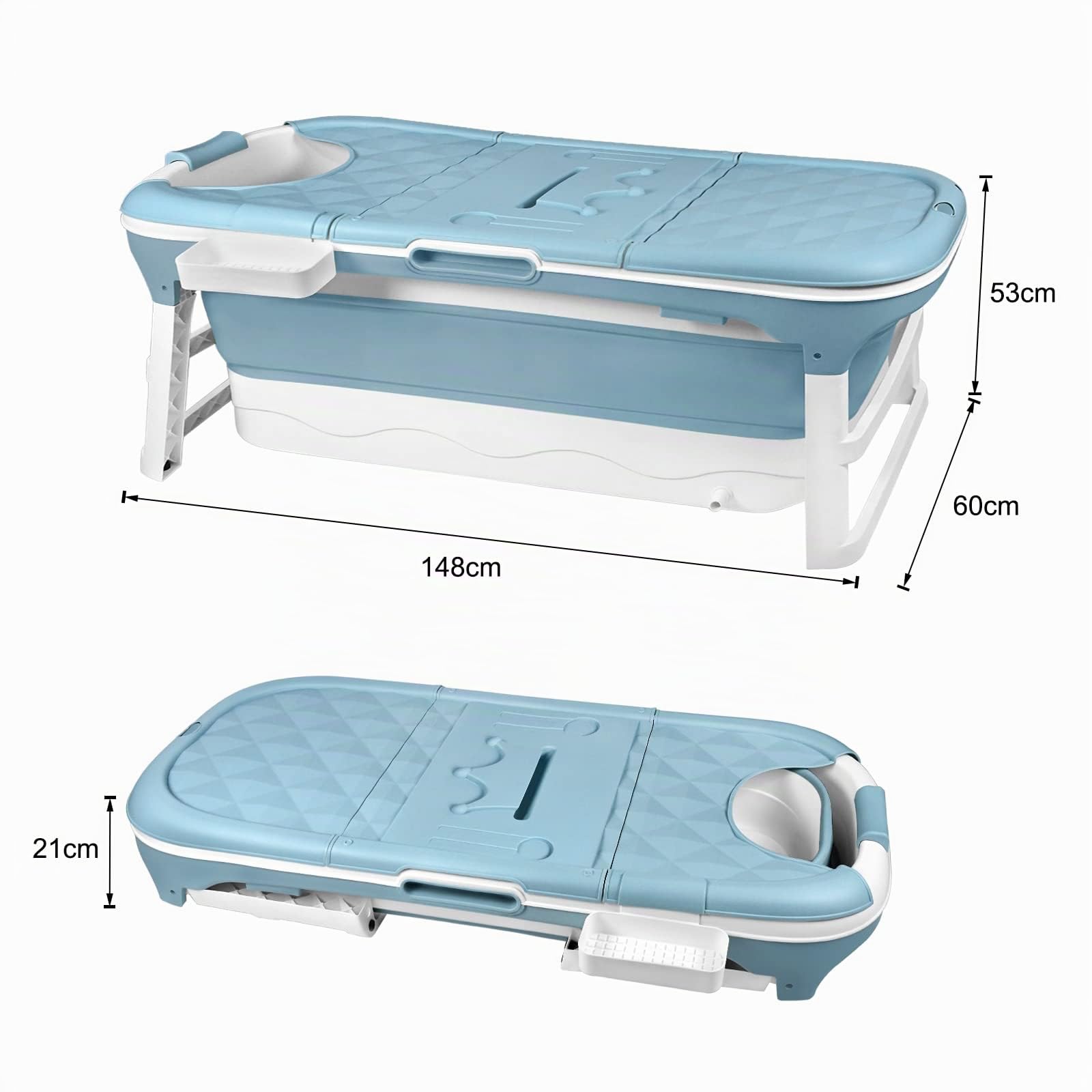 UISEBRT Vasca da bagno pieghevole per adulti XXL, vasca da bagno pieghevole 148 x 62 x 53 cm, vasca da bagno pieghevole portatile con copertura rimovibile, portasapone, rulli massaggianti, per bagno