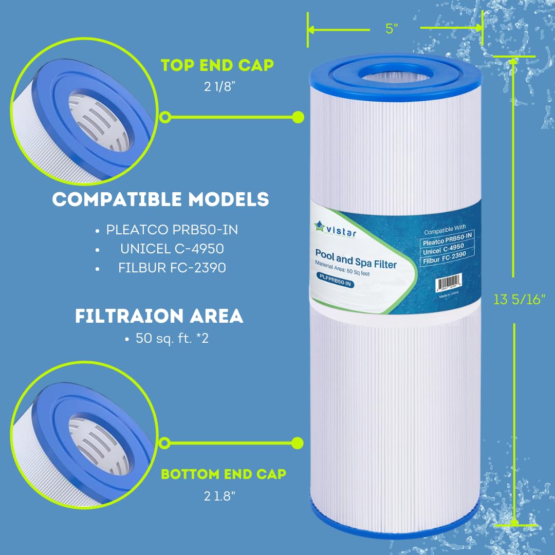 Vistar Water Technologies PRB50-IN Spa Filter Replaces Pleatco PRB50-IN, Unicel C-4950, PRB50IN, Filbur FC-2390, Jacuzzi J210/J220/J235/J245/J275, Guardian 413-212-02, 373045, 5X13 Spa Filter, 1 Pack
