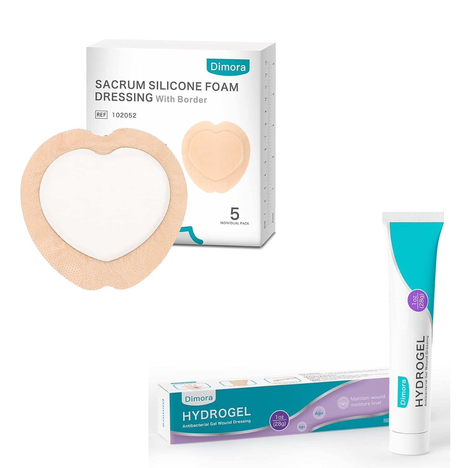 Dimora Wound Dressing Sacrum Foam Bandages+Dimora Silver Hydrogel Gel Wound Dressing 1oz