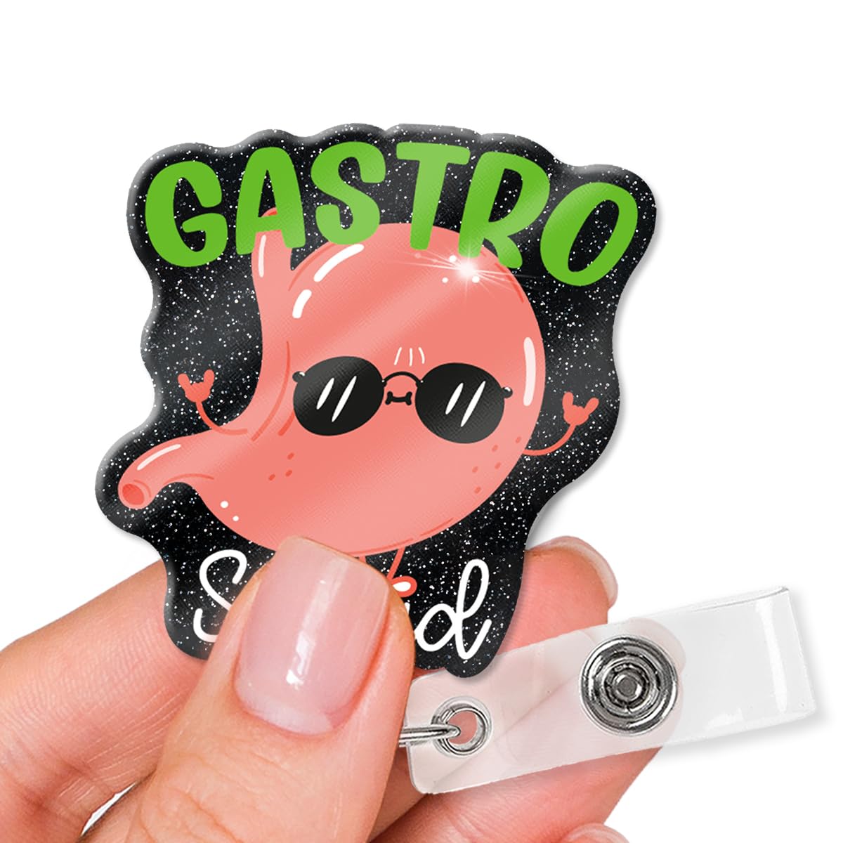 XQLZY Funny Gastro Squad Black Glitter Badge Reels Holder, Gift for Gastroenterology Graduates, Christmas Birthday Gift for Gastroenterologist Nurse