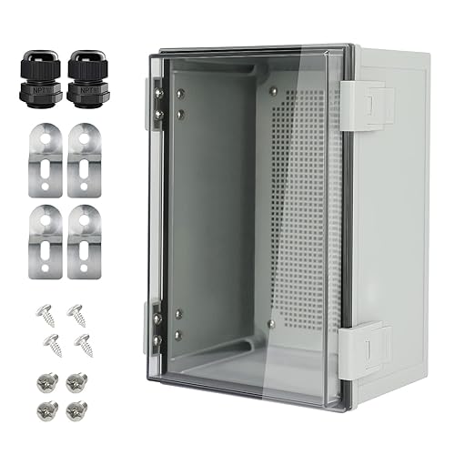 Vista 23 de Caja de conexiones IP65 impermeable de plástico ABS con bisagras, cubierta transparente de policarbonato, caja de proyectos eléctricos con placa