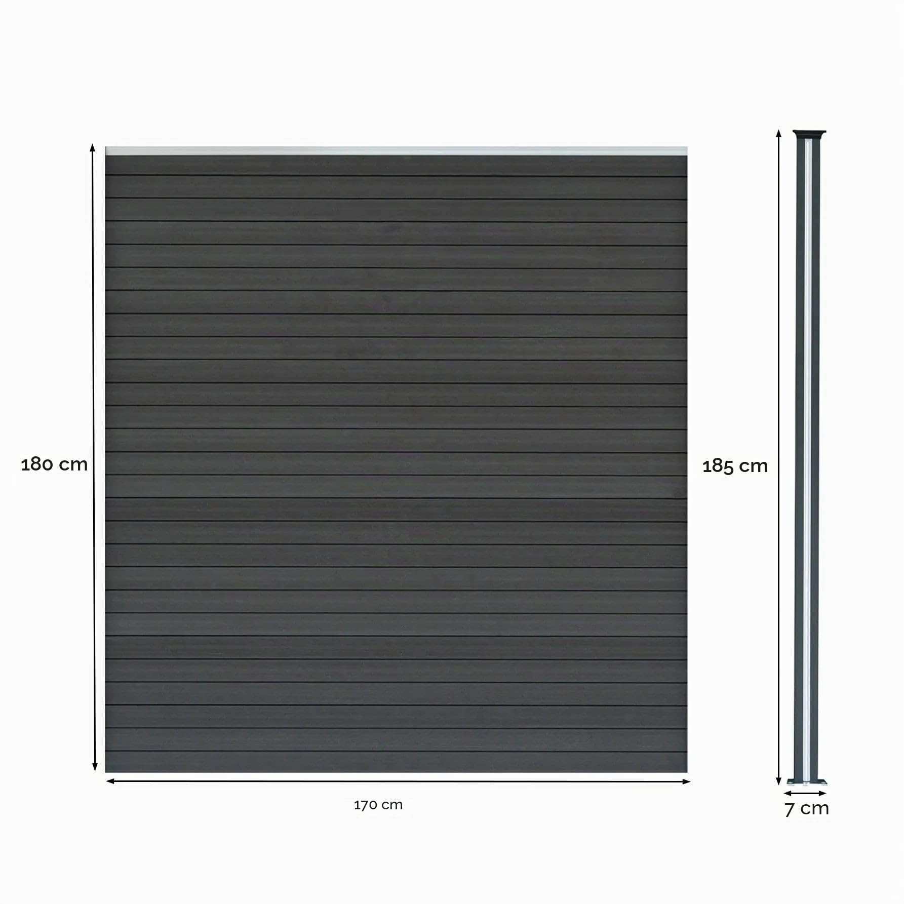 Pannelli Recinzione x2 + 3 Pali LED in Alluminio Grigio Doppia Finitura Effetto Legno PVC 185x180cm Recinto da Giardino Patio Privacy Esterno Solare