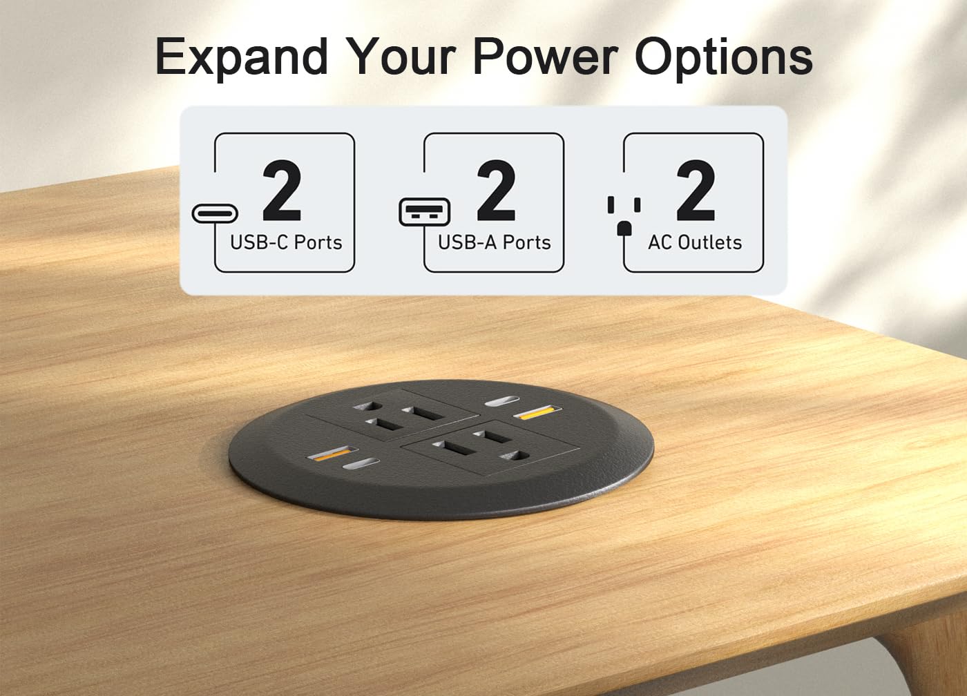 3-calowa przelotka zasilania biurka, podwójna PD20W USB-C, 4-USB