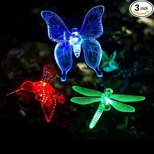GIGALUMI Solar Garden Lights, 3 Pack Solar Butterfly Lights Decoration, Outdoor Garden Decoration Color Changing LED, Outdoor Decorative for Pathway, Lawn, Patio, Driveway